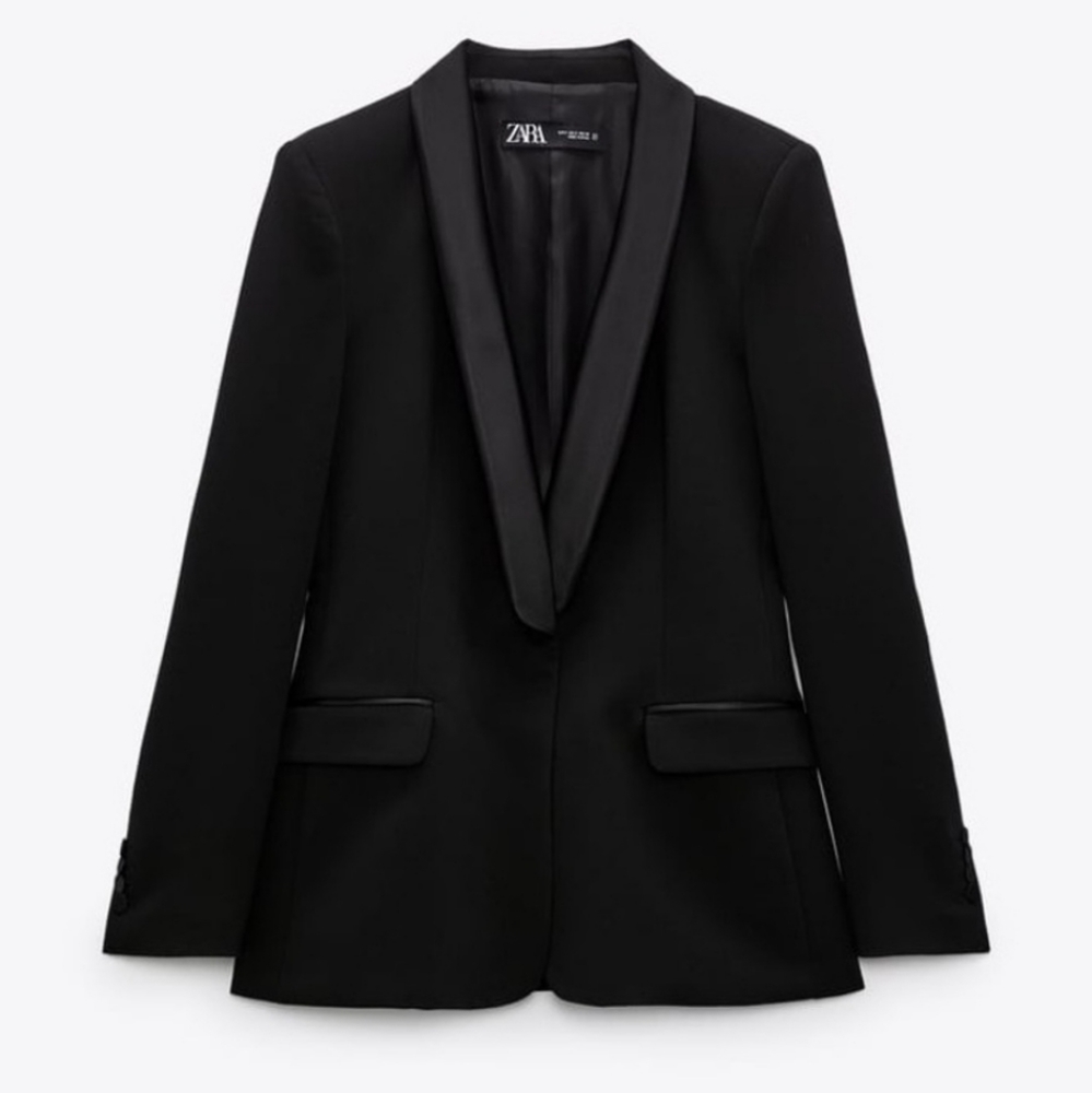 Satin Effect Lapel Tuxedo Jacket Size L